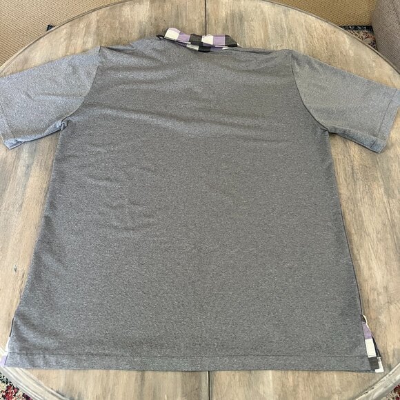 Alial Fital Men's L 4 Button Golf Polo Made in the US Gray w/Purple Check Collar - Picture 5 of 5